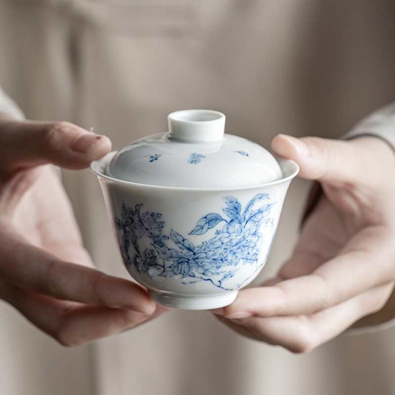 Gongfu Tea Set - Antigo azul branco porcelana gaiwan pintado