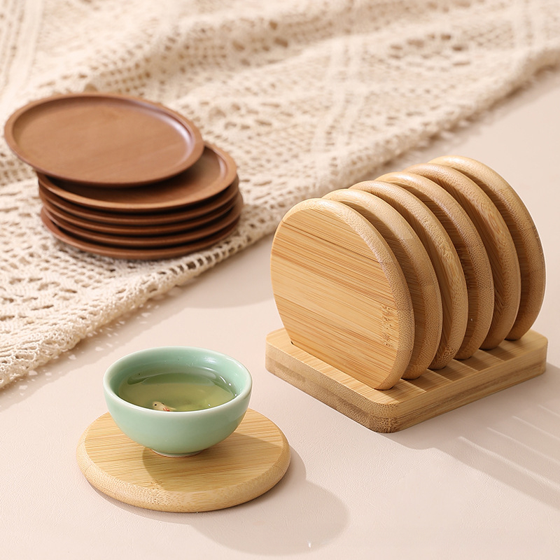 Coffee Tea Place - Anti-escaldante Bambu Isolado Coaster Redondo, Teacup
