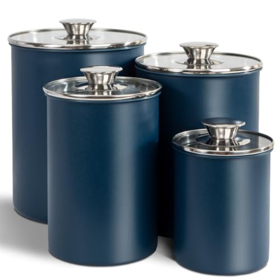 Canister Coffee Sugar Tea - Conjunto de 4 Recipientes de Aço