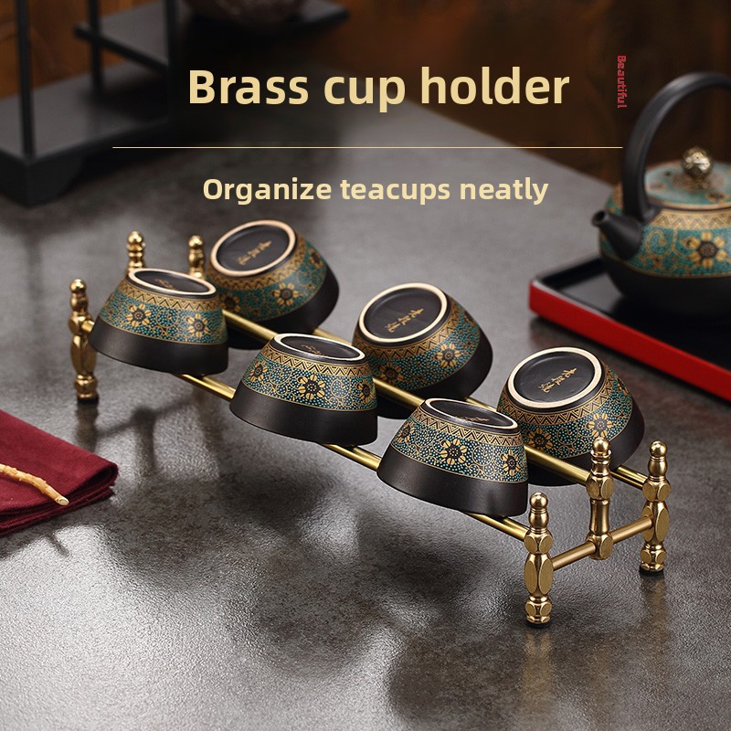 Gongfu Tea Set - Suporte Minimalista de Latão para Xícaras