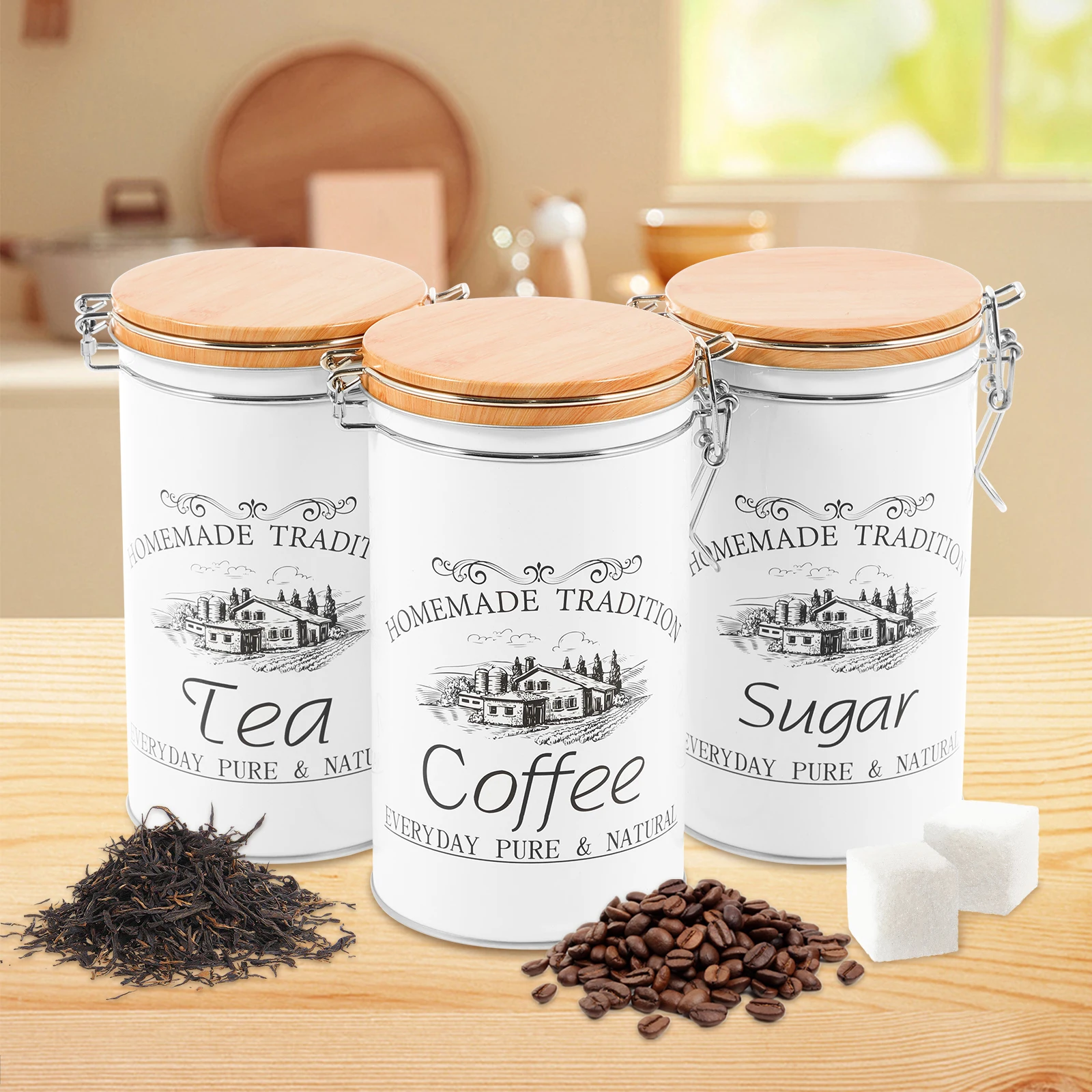 Canister Coffee Sugar Tea - Conjunto de 3 Peças: Latas de