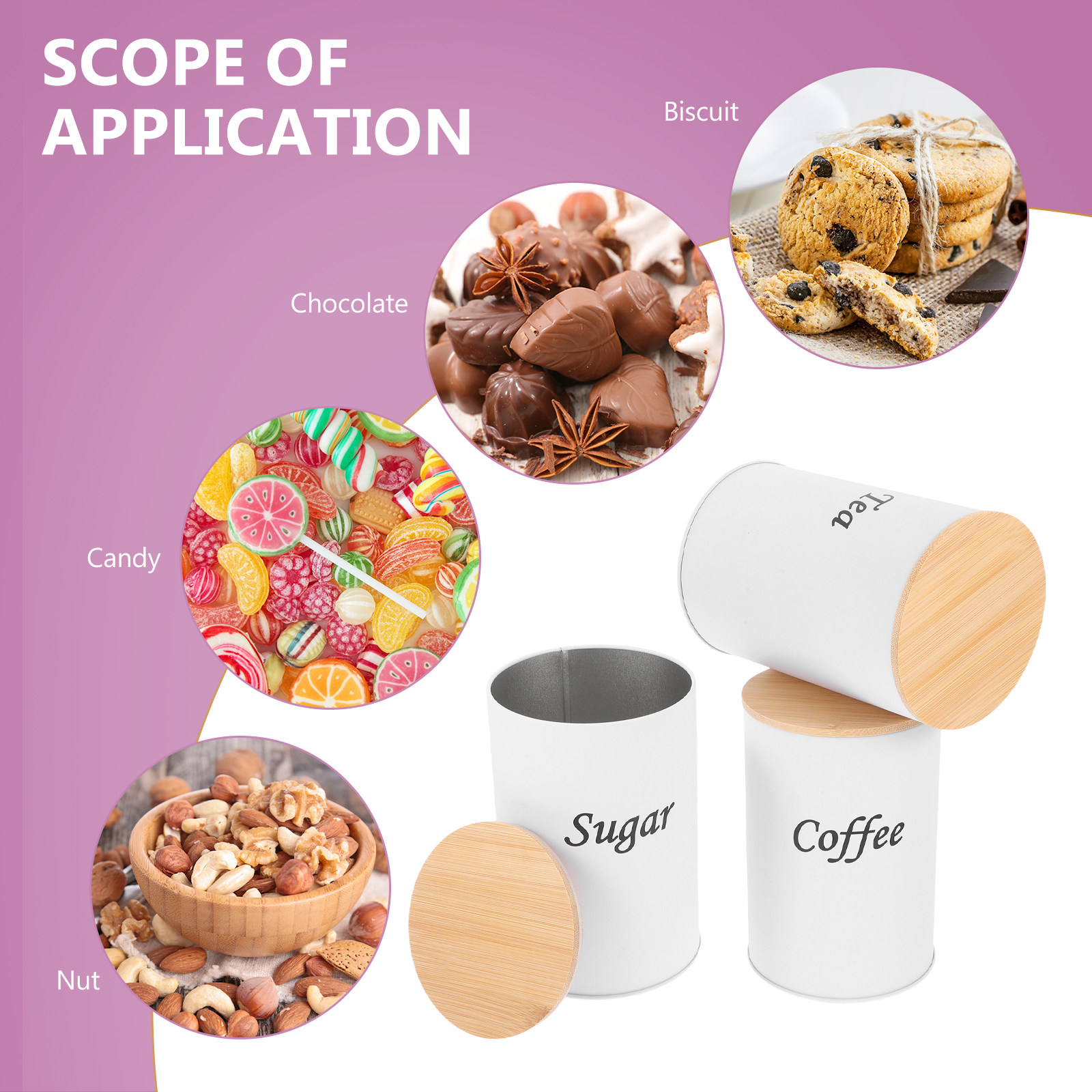 Conjunto de 3 Latas Redondas H - Canister Coffee Sugar Tea avaliação e preço