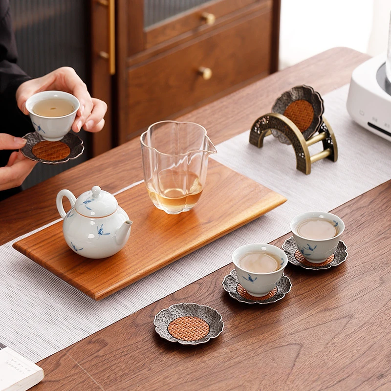 Coaster de liga de prata antig - Bamboo Tea Tray avaliação e preço