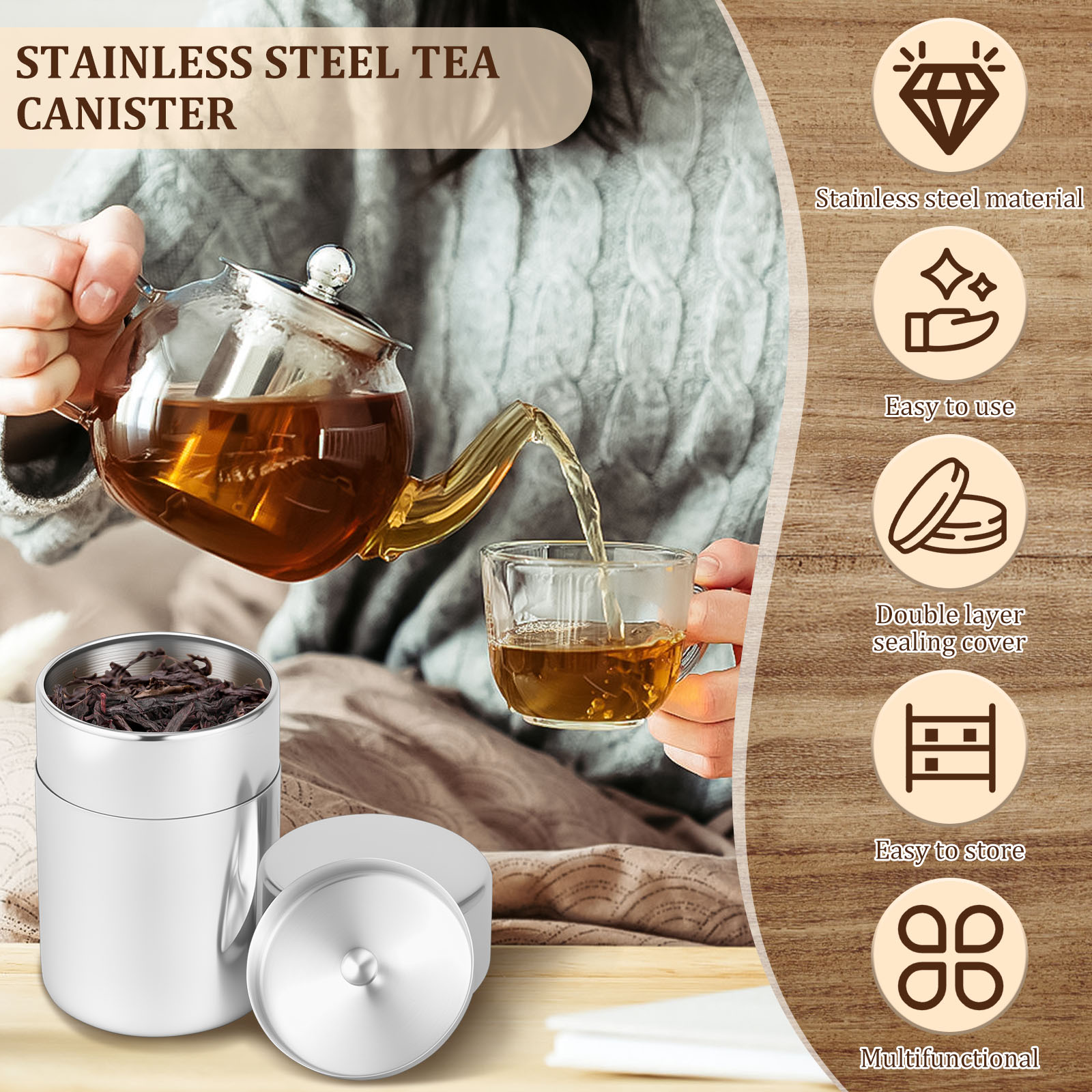 Latas de folhas de chá de aço  - Canister Coffee Sugar Tea avaliação e preço