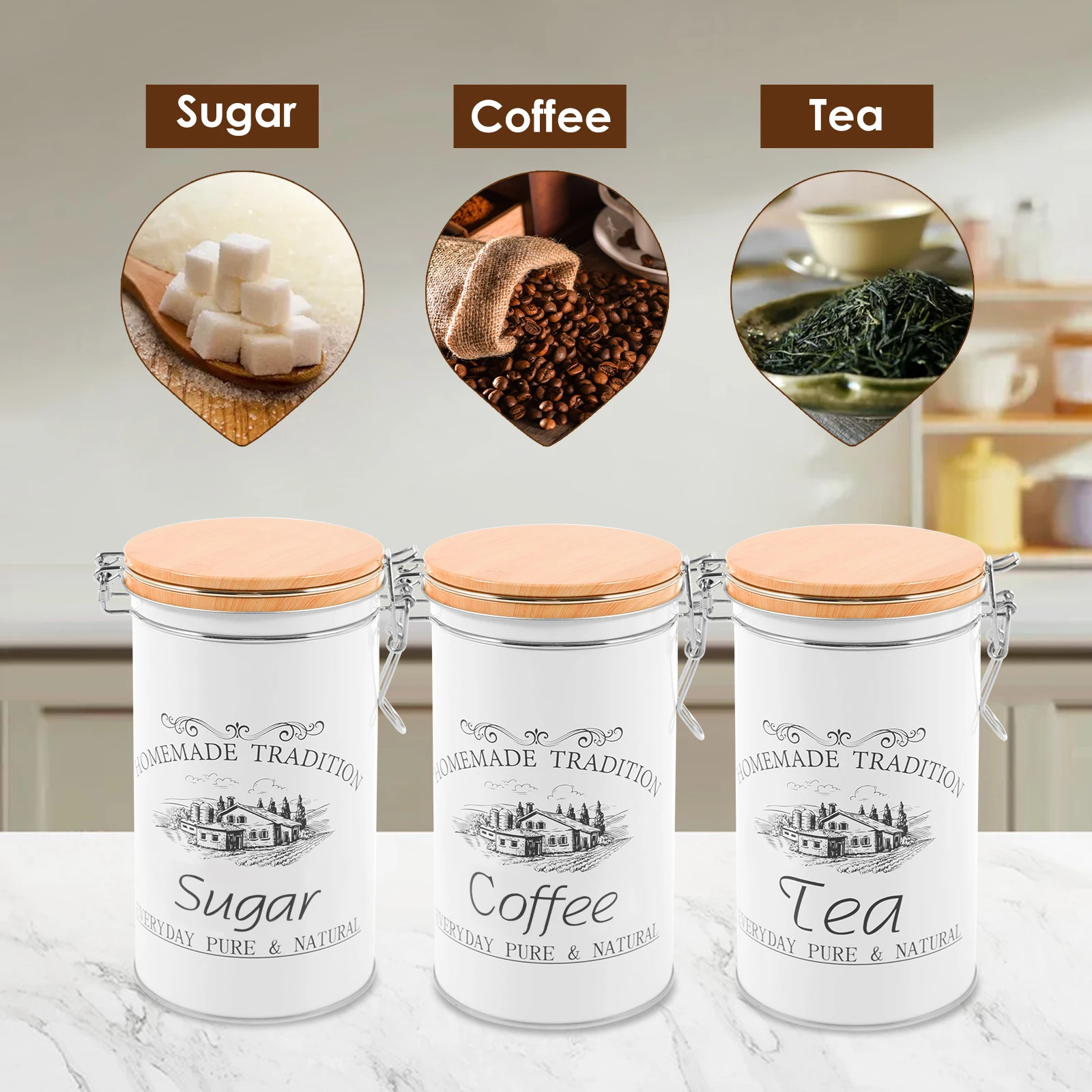 Conjunto de 3 Peças: Latas de  - Canister Coffee Sugar Tea avaliação e preço