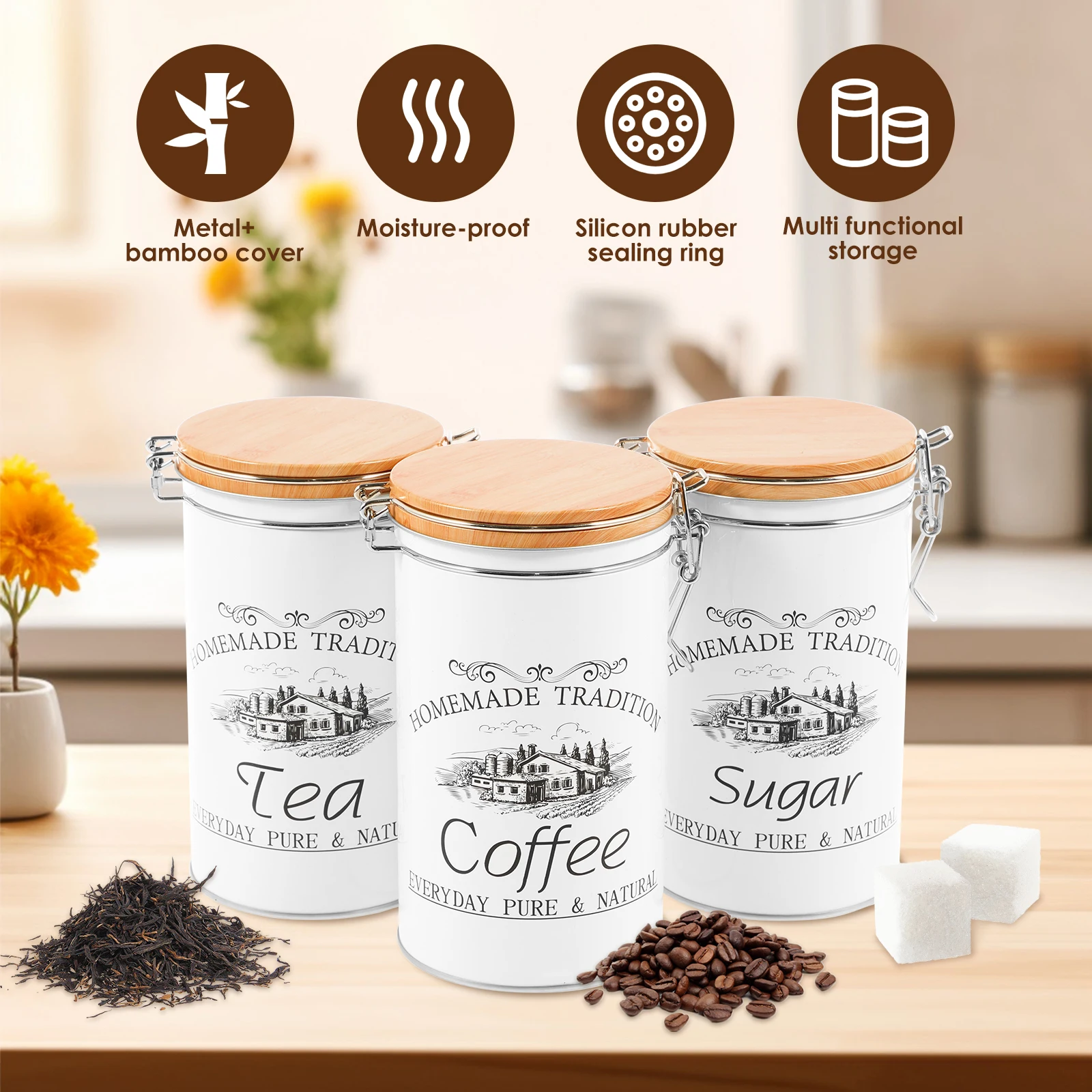 Conjunto de 3 Peças: Latas de  - Canister Coffee Sugar Tea avaliação e preço